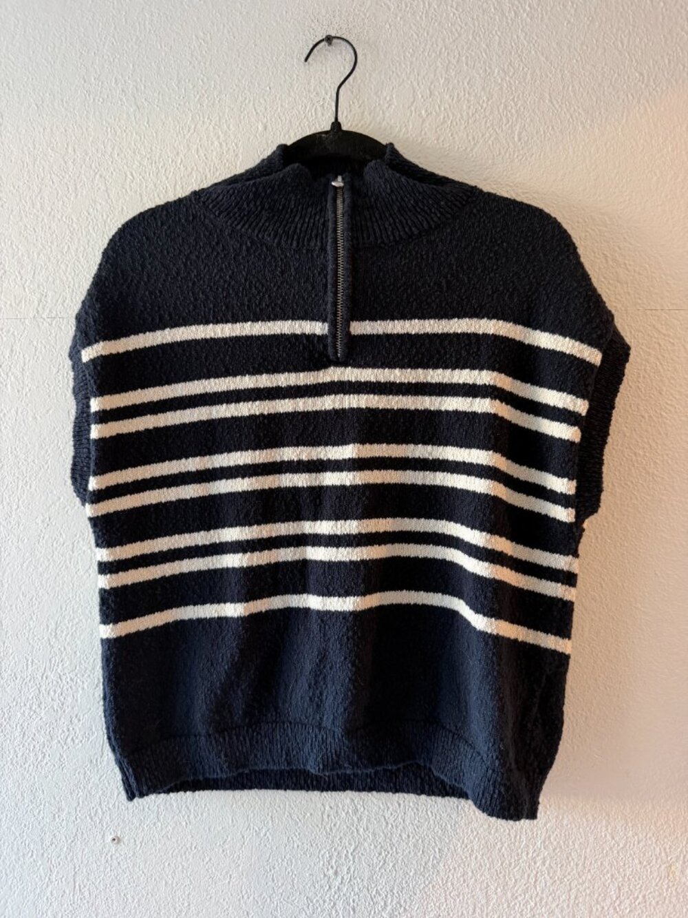 OGD Blue White Stripe Sleeveless Knit Quarter Zip Sweater Vest